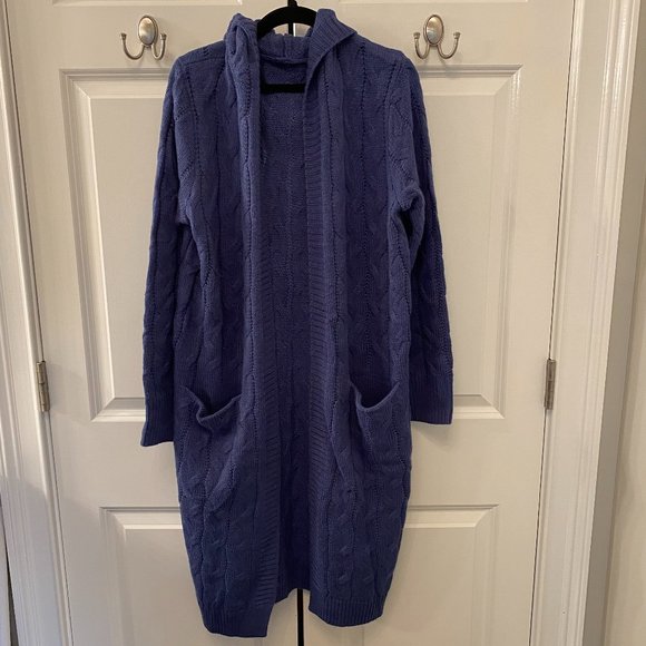 Short-Sleeve Button-Up Knitted Cardigan with Patch Pockets - Blue main image 1